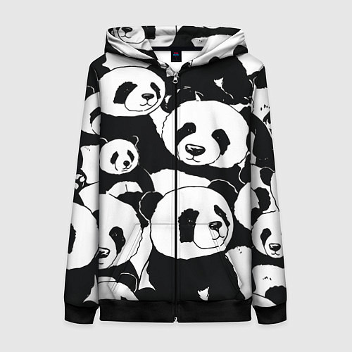 Женская толстовка на молнии С пандами паттерн / 3D-Черный – фото 1