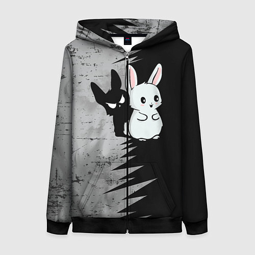 Женская толстовка на молнии Теневой зайка / 3D-Черный – фото 1