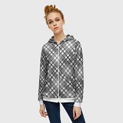 Толстовка на молнии женская Черно белый узор в косую клетку, цвет: 3D-белый — фото 2