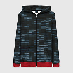 Толстовка на молнии женская Чёрные и синие блоки во тьме, цвет: 3D-красный