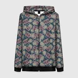Толстовка на молнии женская Стильный геометрический дизайн под брендовые вещи, цвет: 3D-черный
