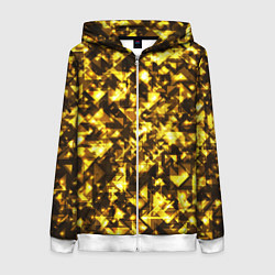 Толстовка на молнии женская Золотой узор треугольники на черном фоне, цвет: 3D-белый