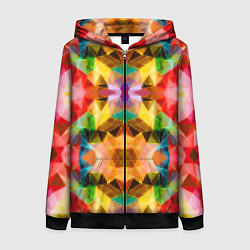 Толстовка на молнии женская Разноцветный мозаичный пиксельный узор, цвет: 3D-черный