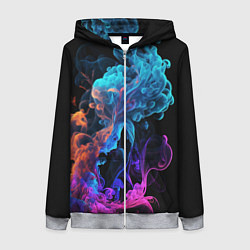 Толстовка на молнии женская Неоновый цветной дым на черном фоне, цвет: 3D-меланж