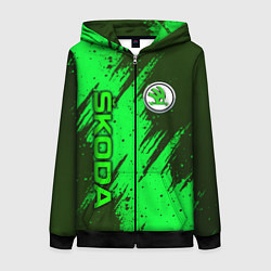 Толстовка на молнии женская Skoda - green, цвет: 3D-черный