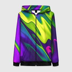 Женская толстовка на молнии Сине-зелёное и фиолетовое абстрактное слияние