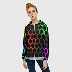 Толстовка на молнии женская Gradient hexagon genshin, цвет: 3D-меланж — фото 2