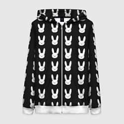 Толстовка на молнии женская Bunny pattern black, цвет: 3D-белый