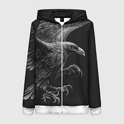 Толстовка на молнии женская Черно-белый ворон, цвет: 3D-белый
