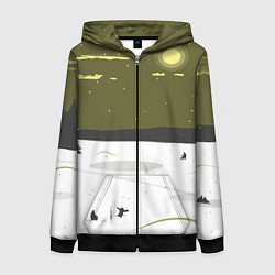 Толстовка на молнии женская Зимняя рыбалка, цвет: 3D-черный