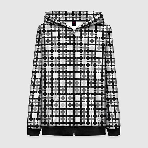 Женская толстовка на молнии Черно-белый геометрический мелкий узор / 3D-Черный – фото 1