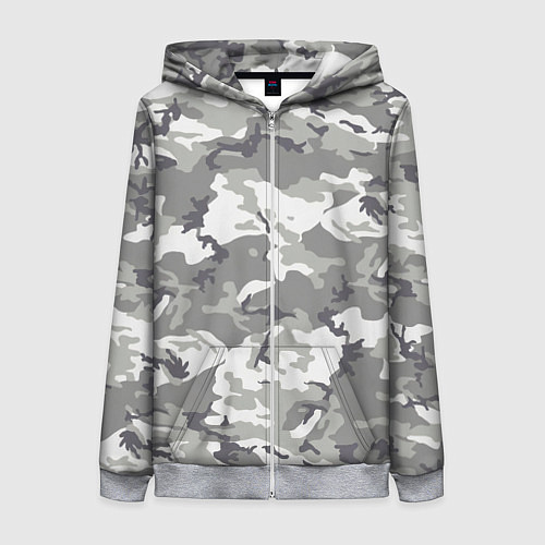 Женская толстовка на молнии Снежный камуфляж / 3D-Меланж – фото 1