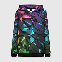 Толстовка на молнии женская Неоновые абстрактные каменные плиты, цвет: 3D-черный