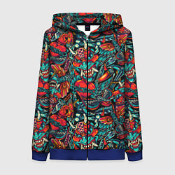 Толстовка на молнии женская Ирезуми Японские маски, цвет: 3D-синий