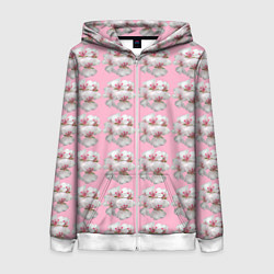 Женская толстовка на молнии Flowers on a pink background