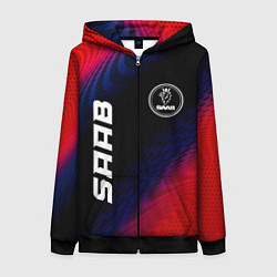 Толстовка на молнии женская Saab красный карбон, цвет: 3D-черный