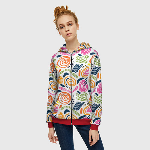 Женская толстовка на молнии Геометрический паттерн / 3D-Красный – фото 3