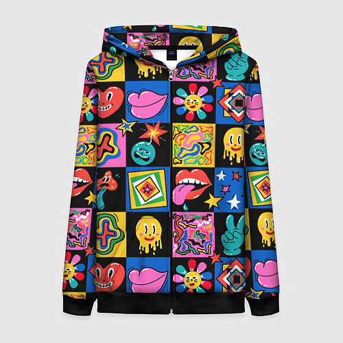 Женская толстовка на молнии Funny cartoon characters / 3D-Черный – фото 1