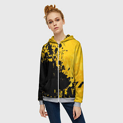 Толстовка на молнии женская Пятна черной краски на желтом фоне, цвет: 3D-меланж — фото 2