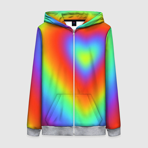 Женская толстовка на молнии Сердце - радужный градиент / 3D-Меланж – фото 1