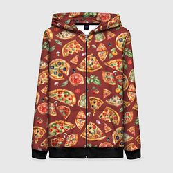 Толстовка на молнии женская Кусочки пиццы ассорти - акварельный паттерн, цвет: 3D-черный