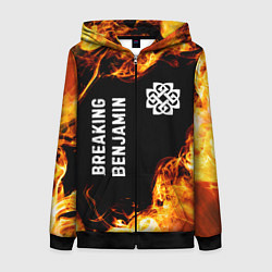 Толстовка на молнии женская Breaking Benjamin и пылающий огонь, цвет: 3D-черный