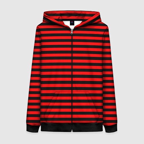 Женская толстовка на молнии Черно-красные полосы / 3D-Черный – фото 1