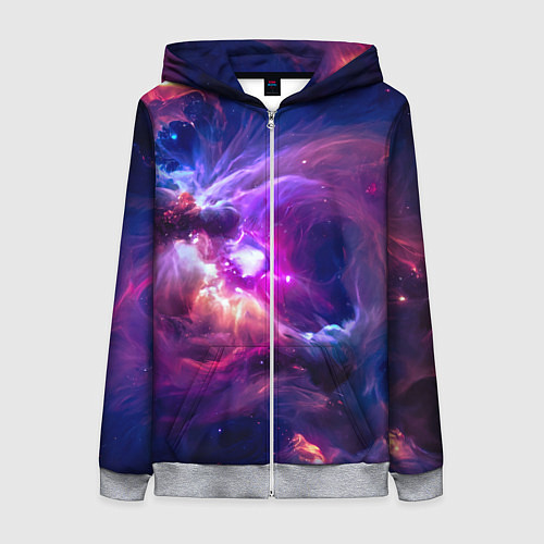 Женская толстовка на молнии Небула в космосе в фиолетовых тонах - нейронная се / 3D-Меланж – фото 1