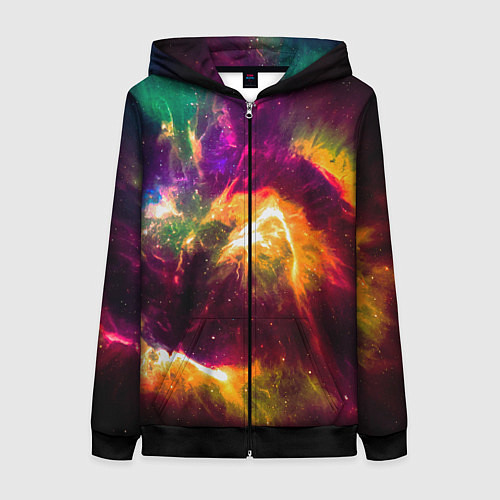 Женская толстовка на молнии Небула в космосе разноцветная - нейронная сеть / 3D-Черный – фото 1