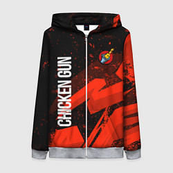 Толстовка на молнии женская Чикен ган - красная абстракция, цвет: 3D-меланж
