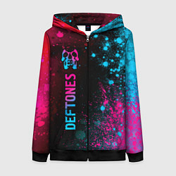 Толстовка на молнии женская Deftones - neon gradient: по-вертикали, цвет: 3D-черный