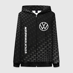Толстовка на молнии женская Volkswagen карбоновый фон, цвет: 3D-черный