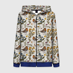 Женская толстовка на молнии Птицы малиновки и зверобой