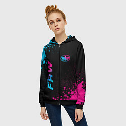 Толстовка на молнии женская FAW - neon gradient: надпись, символ, цвет: 3D-черный — фото 2