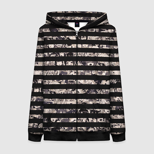 Женская толстовка на молнии В полоску с ахегао / 3D-Черный – фото 1