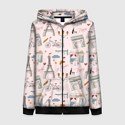 Толстовка на молнии женская Париж я тебя люблю, цвет: 3D-черный