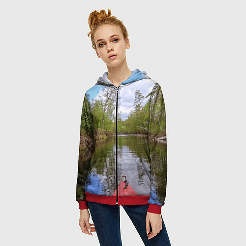 Женская толстовка на молнии Красная байдарка / 3D-Красный – фото 3