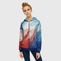 Толстовка на молнии женская Белый синий красный, цвет: 3D-синий — фото 2