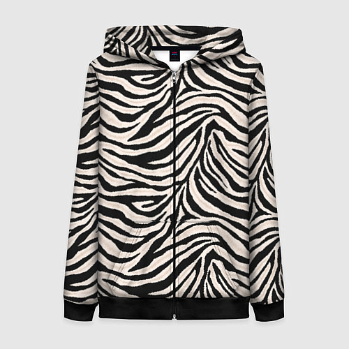 Женская толстовка на молнии Полосатая шкура зебры, белого тигра / 3D-Черный – фото 1