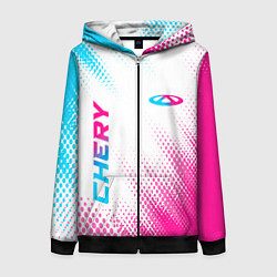 Женская толстовка на молнии Chery neon gradient style: надпись, символ