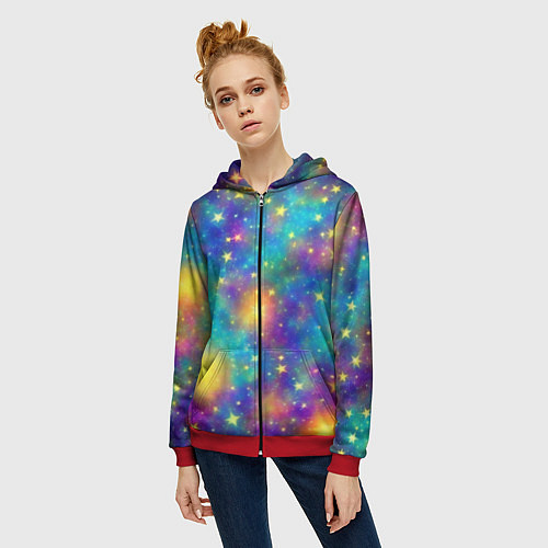 Женская толстовка на молнии Звездный космос, сияющий волшебством / 3D-Красный – фото 3