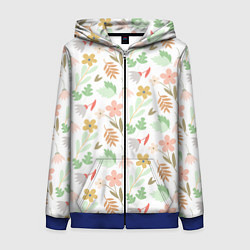 Толстовка на молнии женская Листики цветочки, цвет: 3D-синий