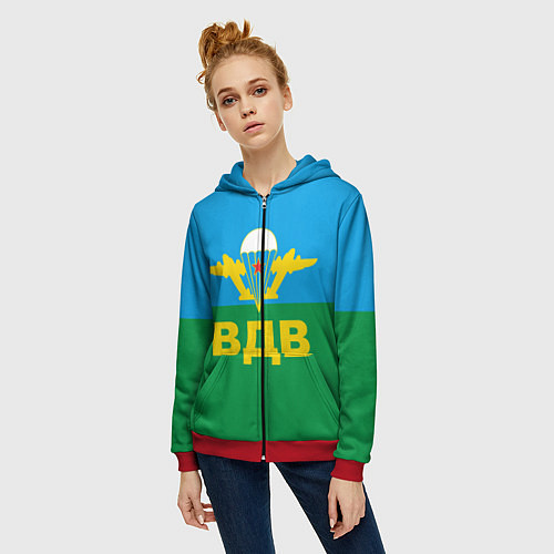 Женская толстовка на молнии ВДВ - символика / 3D-Красный – фото 3