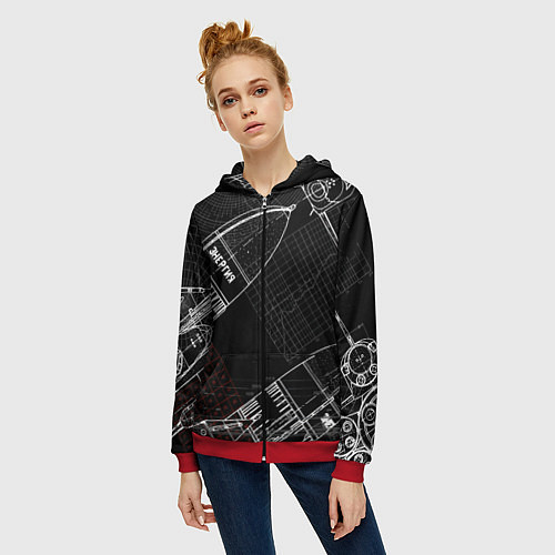 Женская толстовка на молнии Чертеж ракеты / 3D-Красный – фото 3