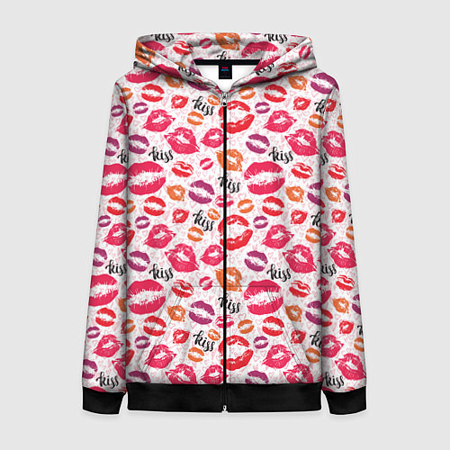 Женская толстовка на молнии Поцелуи - kiss / 3D-Черный – фото 1