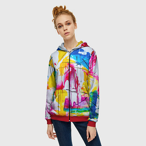 Женская толстовка на молнии Красочный принт / 3D-Красный – фото 3