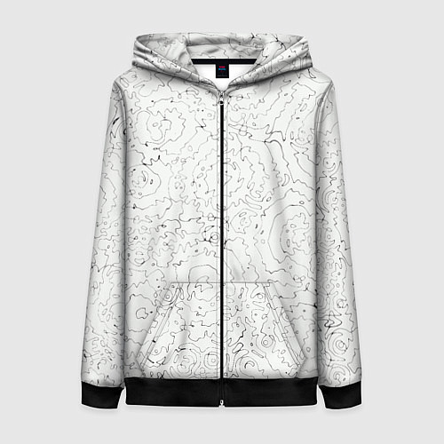 Женская толстовка на молнии Хаотичная черно-белая рябь - узор Хуф и Ся / 3D-Черный – фото 1