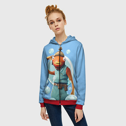 Женская толстовка на молнии Карасьь из Фортнайт / 3D-Красный – фото 3