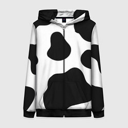 Толстовка на молнии женская Принт - пятна коровы, цвет: 3D-черный