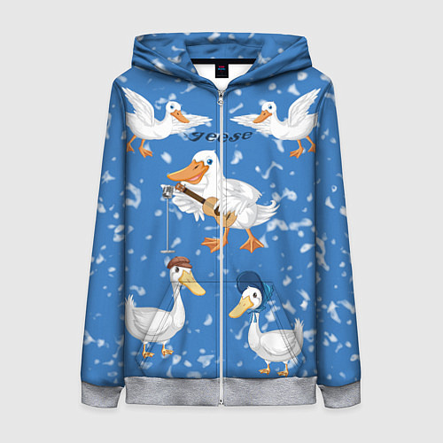 Женская толстовка на молнии Белые гуси и утки / 3D-Меланж – фото 1